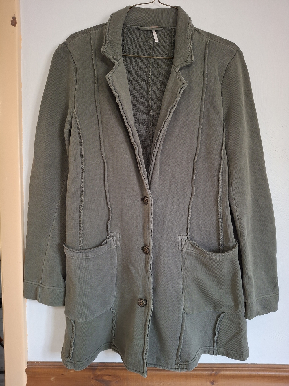 Free People Olive Longline Blazer Jacket